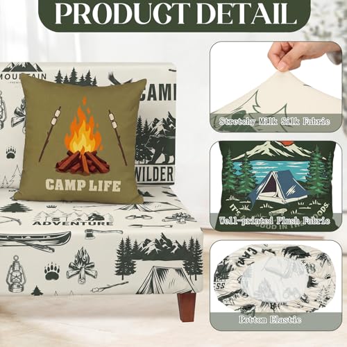 Camping Theme RV Dinette Cushion Covers Set - 6 Pcs Green