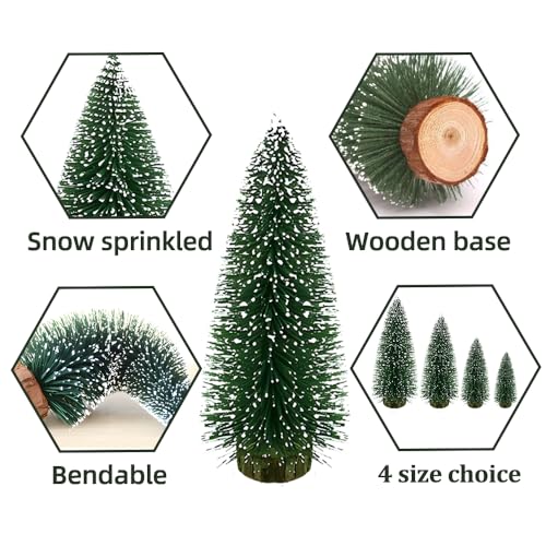 Yahpetes 8 Pcs Mini Christmas Artificial Tree Set with Snow Frost for DIY Home Decor (Green)