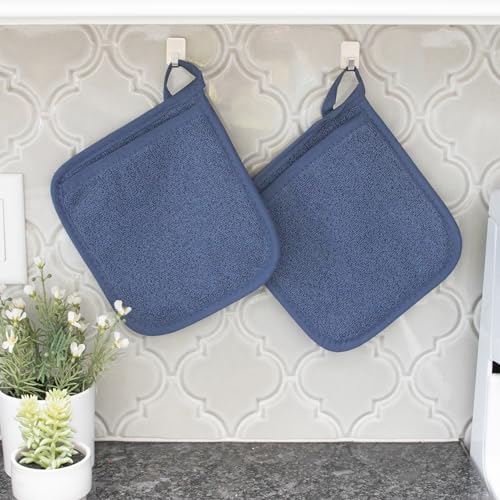 Terry Cloth Pocket Oven Mitt and Hot Pad Set - Heat Resistant Cotton, 2-Pack