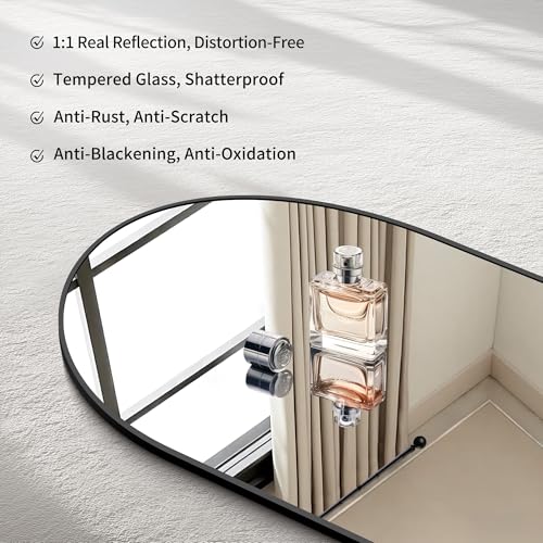 36x48 Inch Arched Wall Mirror - Large Black Metal Frame Bathroom Mirror