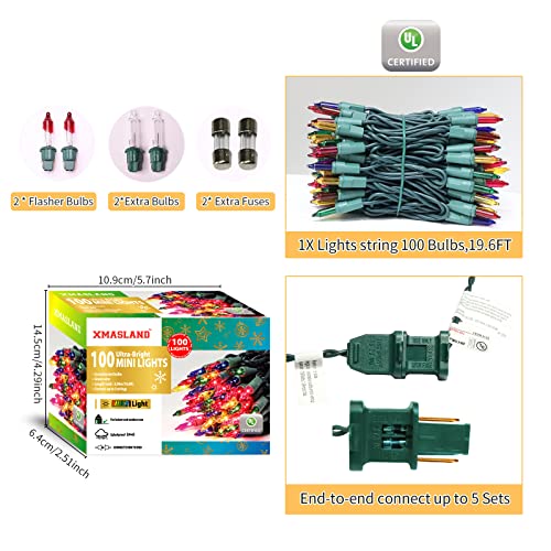 XMASLAND Ultra-Bright Connectable 100-Count Multi Christmas Lights 19.6ft Green Wire (100L) Indoor/Outdoor