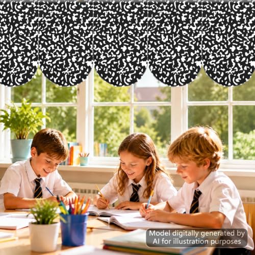 6 Pack Composition Classroom Curtains - 24 x 35 Inch Window Valance Drapes