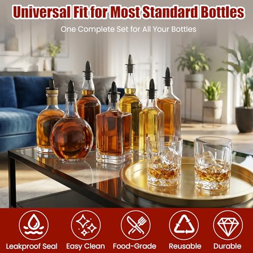 12-Piece Universal Bottle Pour Spout Set with Dust Caps for Liquor and Oil
