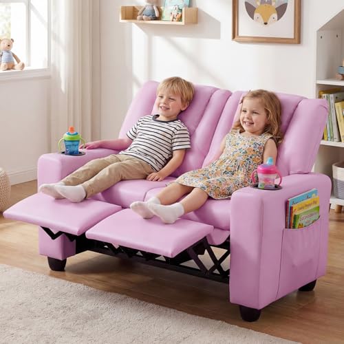 2-Seater Kids Recliner Sofa with Cup Holders and Storage Pockets