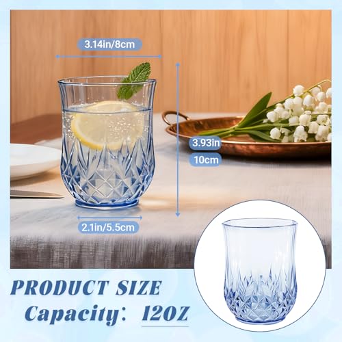 24 Pack 12oz Stemless Plastic Wine Glasses, Shatterproof Vintage Cups