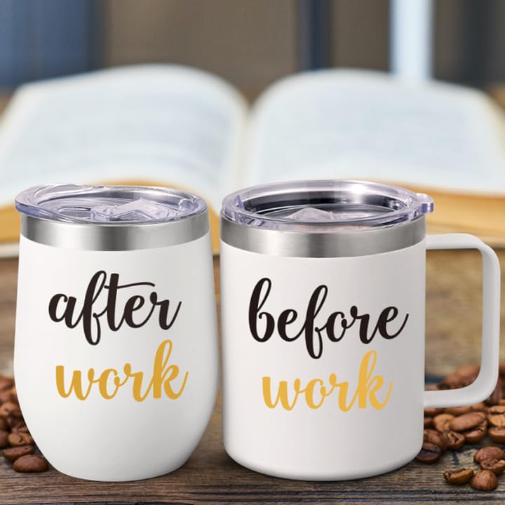 Gtmileo Insulated Coffee Mug & Wine Tumbler Gift Set - White & Gold, 12oz, Office Christmas Gifts for Coworkers & Bosses