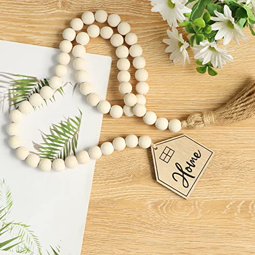 38-Inch Wooden Bead Garland with Tassels for Boho Farmhouse Home Decor