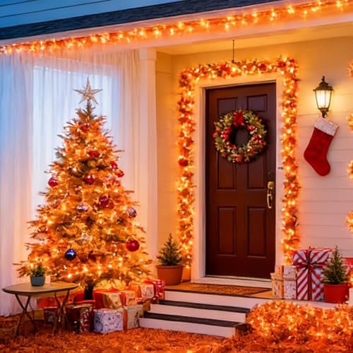 33ft 100 LED Orange Waterproof String Lights - 16 Modes Plug-in Fall Decor