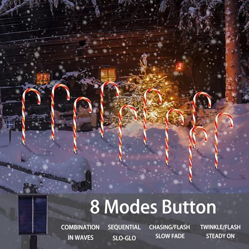 Bstge 10 Pack Solar Candy Cane Lights - Warm White Christmas Yard Decor, 21 Inch