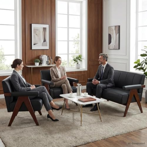 3-Piece Mid-Century Modern Faux Leather Sofa and Accent Chair Set