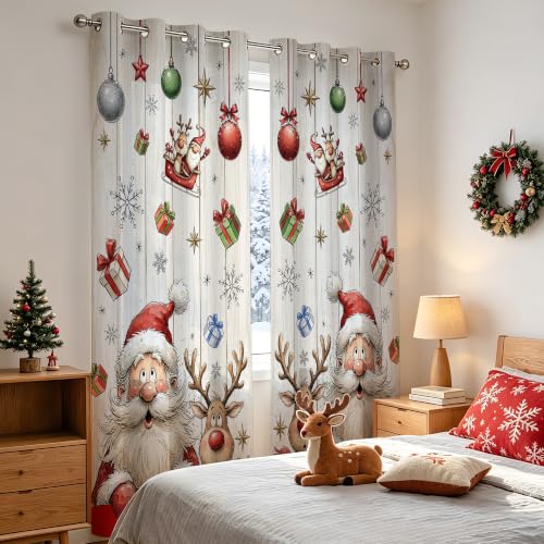 Cusugbaso Santa Deer Christmas Curtains 52W x 96L, Pack of 2