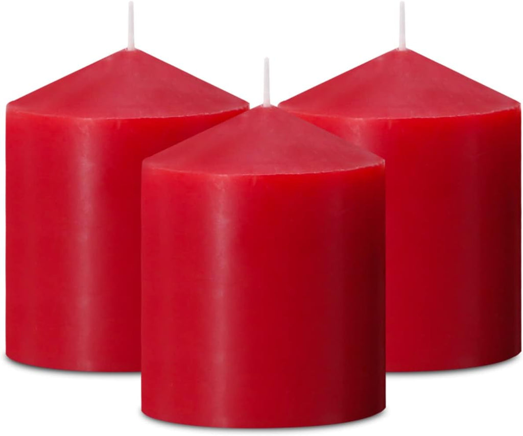 Regine Switzerland Red Pillar Candles - Unscented, Smokeless, Dripless | 3x4 Inch, 3-Pack for 45 Hours Burn