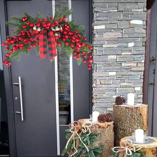 27-Inch Artificial Christmas Swag with Red Berries and Ribbon Bow