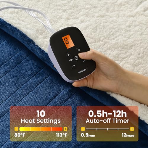 Twin Size Electric Heated Blanket, Flannel and Sherpa Throw with 10 Heat Levels