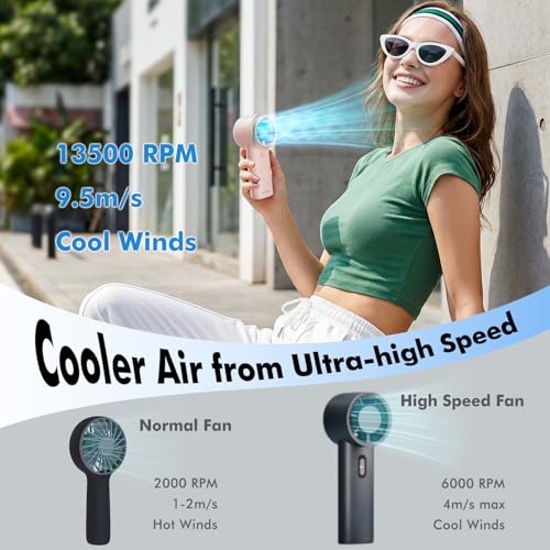 Portable Handheld Turbo Fan 5-Speed Personal Pocket Fan Light Pink