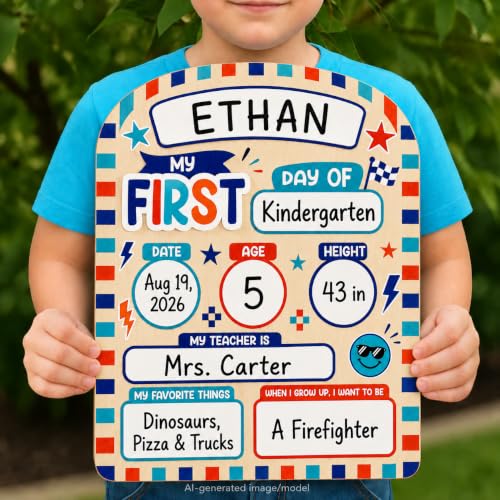 Reusable First and Last Day of School Sign - 10x12 Inch Wooden Milestone Board