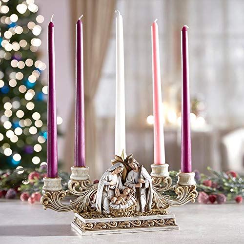 Gold Holy Family Nativity Advent Candle Holder - Resin Christmas Centerpiece