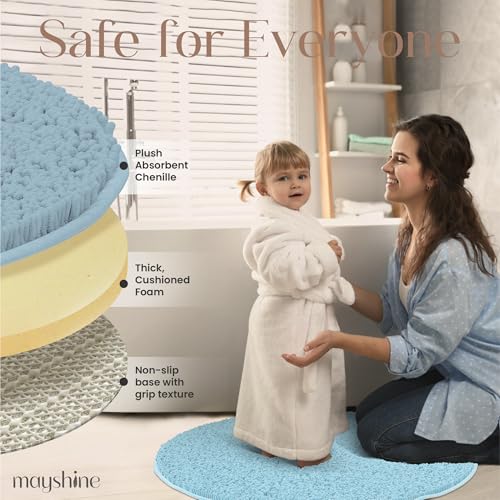 Extra Large Round Chenille Bath Mat - 48" Soft Plush Non-Slip Rug