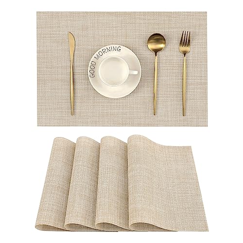 Beige Woven Vinyl Placemats Set of 4 - Non-Slip Heat-Resistant Table Mats
