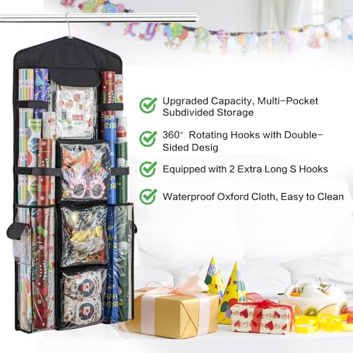 Double-Sided Hanging Wrapping Paper Organizer and Gift Bag Storage Holder