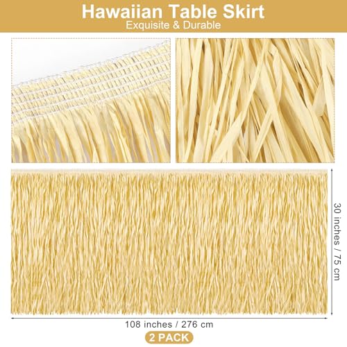 2-Pack Hawaiian Luau Grass Table Skirts, 108 x 30 Inch Tropical Fringe Decor