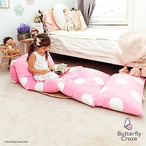 Butterfly Craze Floor Pillow Case, Mattress Bed Lounger Cover, Polka Pink, Queen Size - Cozy Seating Solution for Kids & Adults, Recliner Cushion, Perfect for Reading, TV Time (Pillow Not Included)