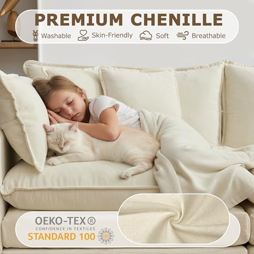 113-Inch Modular Sectional Sofa, L-Shaped Chenille Cloud Couch with Ottoman