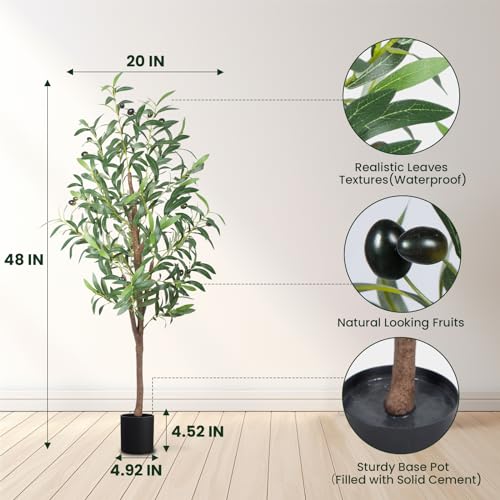 4FT Artificial Olive Tree - Realistic Faux Silk Plant for Home & Office Decor
