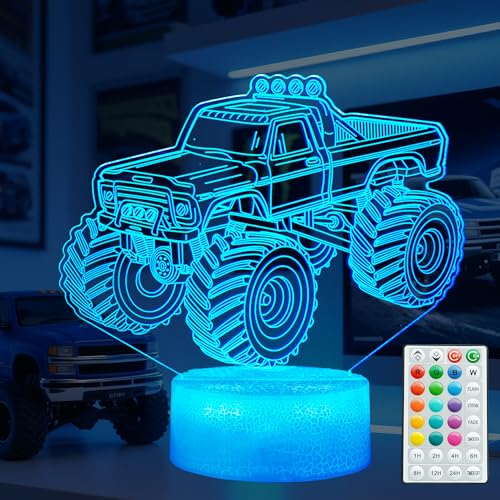 3D Monster Truck Night Light with 16 Colors and Remote Control