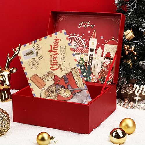 Vintage Santa Claus Greeting Cards Set with Kraft Envelopes - 5 Pack, 6x4" Christmas Postcards with Variation Santa Claus With Bags