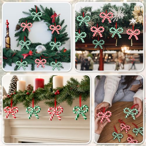 24 Pcs Candy Cane Bow Christmas Ornaments Set - Xmas Tree Decorations