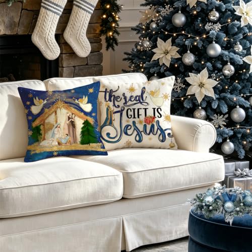 MODOVOS Nativity Scene 20x20 Inch Christmas Pillow Covers (Set of 4) – Front-Pattern Only