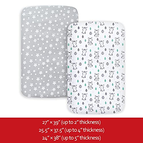 Moonsea Pack and Play Fitted Sheets 2 Pack - Soft Playard & Mini Crib Sheets
