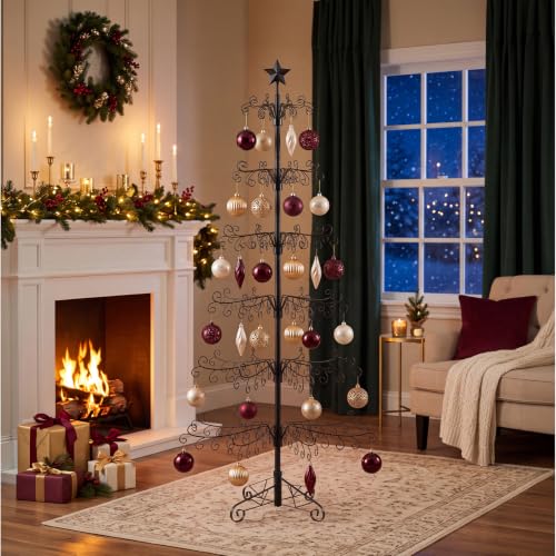 Aduanbang 6.5 Ft Black Metal Ornament Display Tree Stand with 240 Hooks