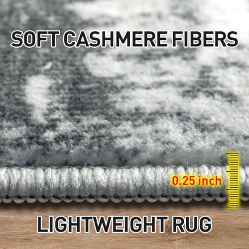 8x10 Washable Abstract Area Rug - Black, Grey & Gold Non-Slip Carpet