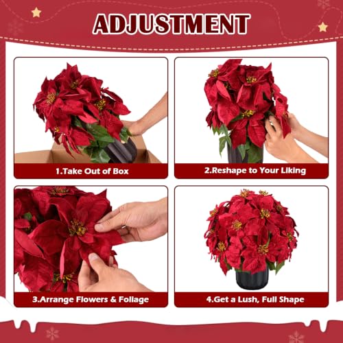 MHMJON 2 Pack 17-Inch Artificial Poinsettias in Pot for Christmas Holiday Decor