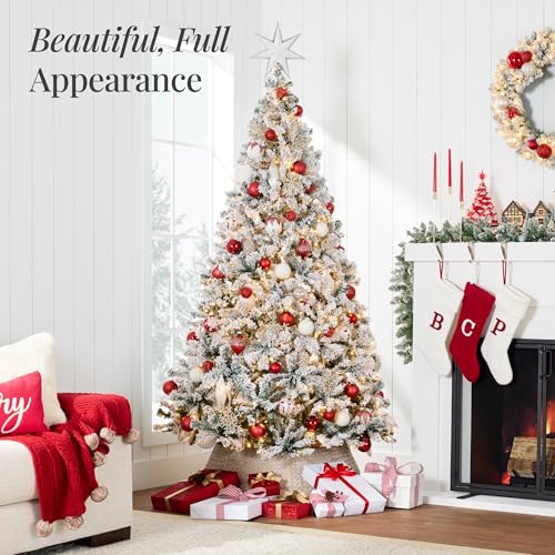 6ft Pre-Lit Snow Flocked Artificial Christmas Tree with 250 Lights & Stand