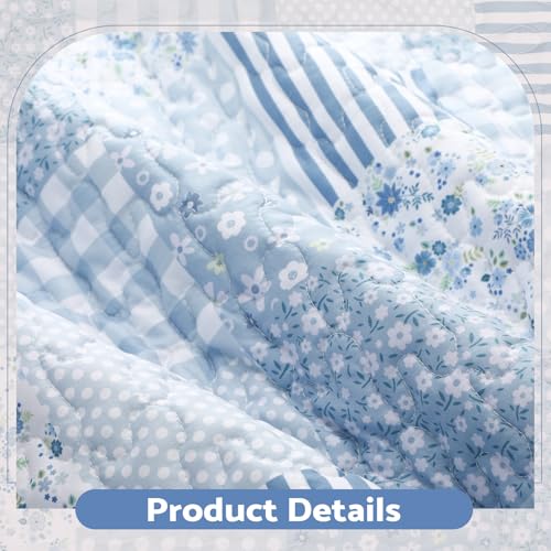 Blue Floral Patchwork Throw Blanket 50" x 60" Reversible Quilt