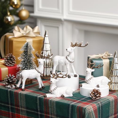 Wesiti 4-Pack Christmas Ceramic Reindeer Figurines for Holiday Decor, White Scandi Style