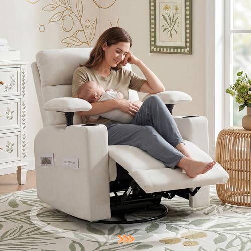 Oversized 360° Swivel Rocker Recliner Chair with Cup Holder & Headrest