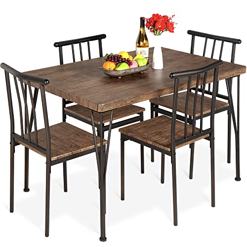 5-Piece Modern Dining Table Set with 4 Chairs - Wood and Metal, Drift Brown