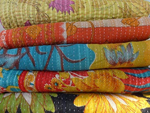 Lot of 5 Vintage Cotton Kantha Quilts - Unique Handmade Bed Covers