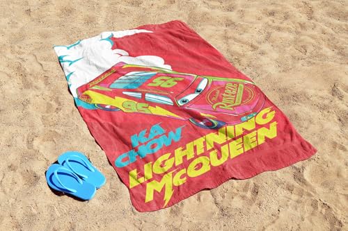 Kids Cars Beach Towel - 28x58 Inch Soft Cotton Lightning McQueen & Friends, Official Disney Pixar Licensed, Red