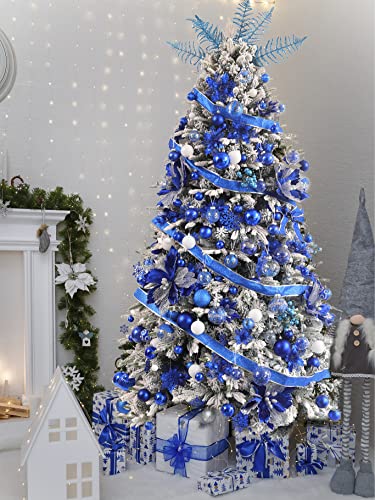 Wironlst 16Pcs Glitter Poinsettia Flowers Blue - Christmas Tree Wreath Decorations