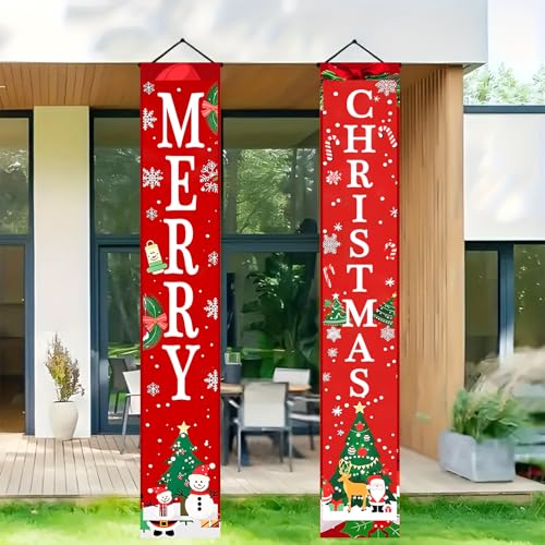 BlissYard Merry Christmas Decorations 30x71 Inch Red Banner with Snowman Santa Gifts – Christmas Door Porch Wall Decor (Variation: Christmas Door Banner#3)
