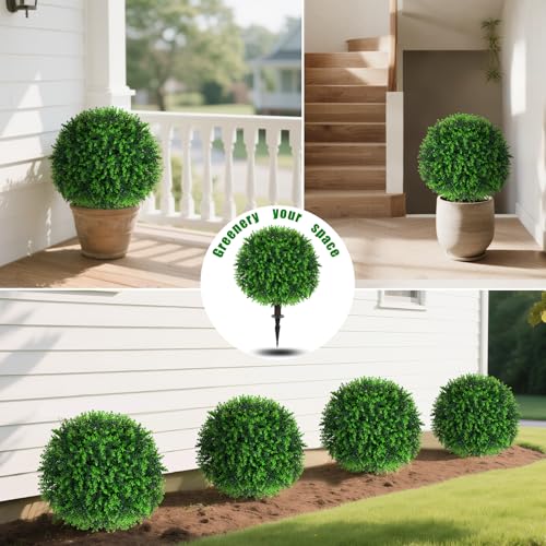 2 Pack Artificial Eucalyptus Topiary Ball Trees, 16-Inch UV-Resistant Plant