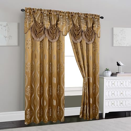 Jacquard Curtain Panel Set with Valance - 54" x 84" (Set of 2) - Taupe