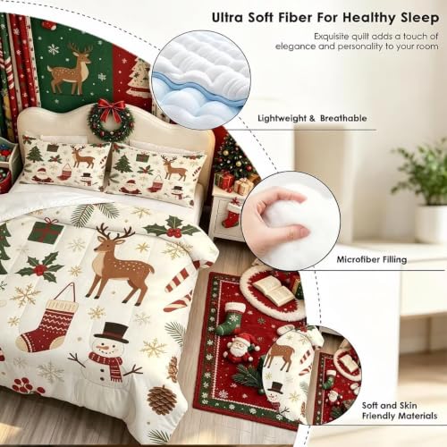 Kids Christmas Comforter Set Full - DJNEAR Santa Snowman Bedding 79x90in