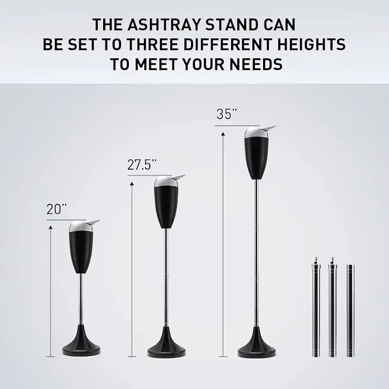 Adjustable Pedestal Ashtray with Lid - Smokeless Windproof Floor Stand