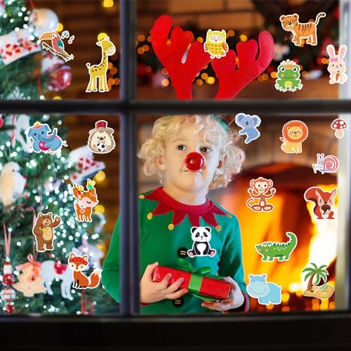 Jungle Animals Window Clings - 21 PCS Reusable Gel Stickers for Kids